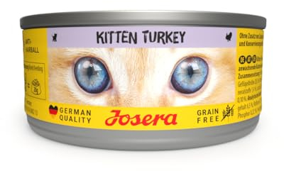 JOSERA Nassfutter Kitten Turkey (12 x 85 g) | Kitten | Premium Katzenfutter nass für wachsende Katzen | Pute & leckere Geflügelbrühe | getreidefrei | Anti-Haarballen | Alleinfutter | 12er Pack