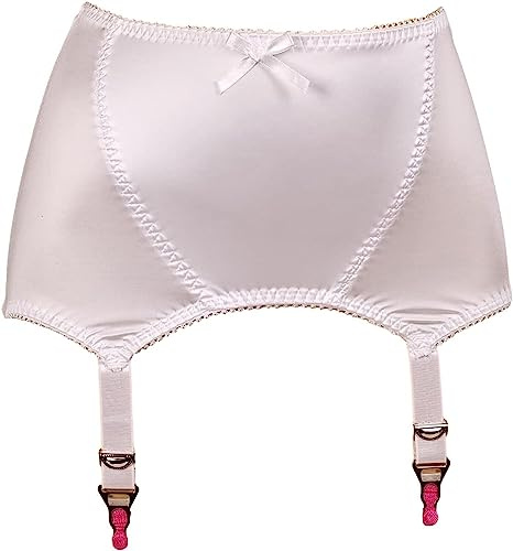 RABNZHDEO Reggicalze Sexy da Donna Cintura Reggicalze in Raso Vintage con 6 Cinghie Clip in Metallo per Calze Autoreggenti(White,L)