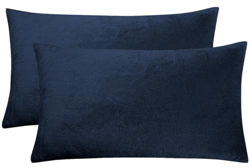 Soifox 2er Set Kissenbezug 40x60cm - Marineblau Samt Zierkissenbezüge Weich Flauschig Kuschelig Kissenbezüge Deko Kissen Sofakissen Lendenkissen Wurfkissenbezug Schlafzimmer Kissenhülle