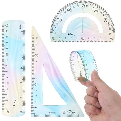 3 righelli pieghevoli in plastica flessibile, righello colorato da 15,2 cm, righello triangolare goniometro trasparente morbido con scale in centimetri e pollici, per scuola, casa e ufficio