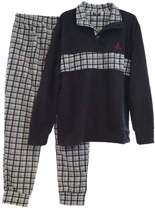 Viterbo Biancheria Pigiama Uomo Invernale in Morbido Micro Pile LMW00096 (Grigio Melmedio/Nero, L)