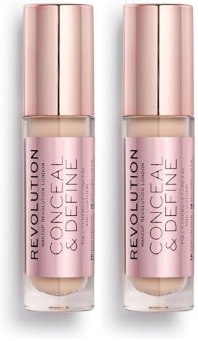 MakeUp Revolution Concealer - Conceal and Define Concealer - C3, 4 g (Packung mit 2)