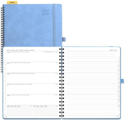 POPRUN Kalender 2025 2026 Buchkalender Notizbuch (Aug.2025-Dez.2026), ca. A4 (26,5 x 21,5 cm), Terminplaner, Wochenplaner Ringbuch mit Softcover, Zertifiziertem Papier - Cyanblau