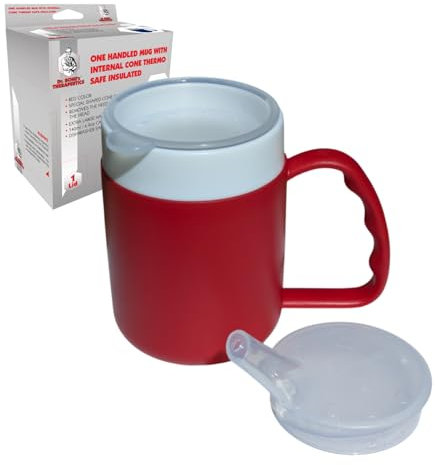 DR. BONE'S THERAPEUTICS ® Mug with Internal Cone BlackBerry with Spouted Lid with Small Opening, Drinking aid, Thermo Mug, Feeding Cup 140 ml (Red 2 Lids)
