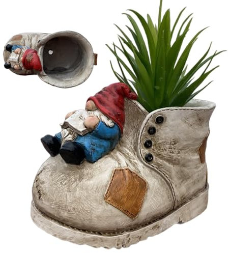 Cowboy Boot Vase, Vintage Cowboy Boot Planter with Gnome, Waterproof Resin Cowboy Boot Flower Vase, Succulent Plant Flower Pots for Indoor Plants Garden Yard Cowboy Boot Flower Vase Cowboy Boot Plante