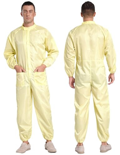 Xnihocha Men's Long Sleeve Protective Coverall Suit Anti-Static Dustproof Boiler Suit Uniform Workwear Yellow XL