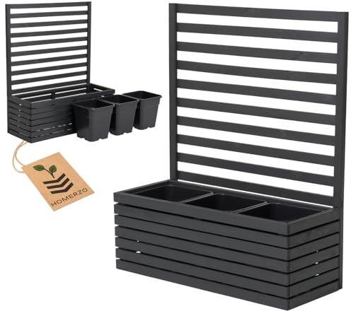 Pflanzkübel mit Rankgitter Spalier mit Pflanzkasten Blumenkasten aus Holz für Garten Balkon Terrasse Hochbeet mit 18L Kunststoff-Pflanzeneinsatz (horizontal-anthrazit, 98x36x35 H115)