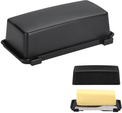 BRDTKUGV Black Butter Dish with Lid, Airtight, Plastic, Black