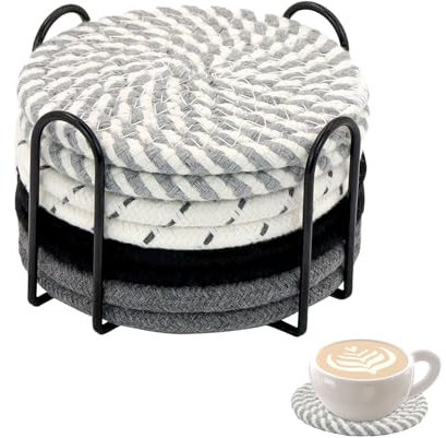 alwaiiz Lot de 8 dessous de verre ronds en coton avec support, antidérapants et résistants à la chaleur pour différentes tasses