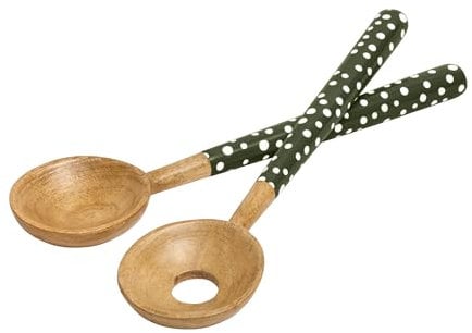 Dexam 16050297 Sintra Mango Wood Spotted Salad Servers-Olive Green