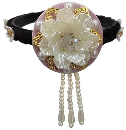 Hattba Traditionelles koreanisches Hanbok-Stirnband für Damen und Mädchen, elegante Blumen-Perlen, Haarreif, Bühnentanz, Haarschmuck