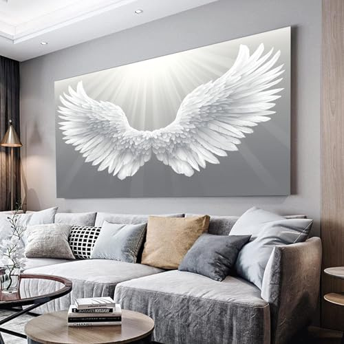 MKBKLI Wandbilder Dekoration Wohnzimmer Weiße Flügel Bilder 80x160cm | auf Leinwand Leinwandbild Schlafzimmer Küche Deko Wand Kunstdruck Art Groß XXL Wanddeko Bild Wall Decor Canvas