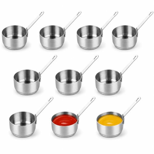 LDHHYH 10 Pack Stainless Steel Mini Saucepan, 100ml Mini Sauce Pot with Handle for Kitchen, 3.38oz Dipping Bowls with Handle for Home Restaurant Outdoor Picnic, Silver