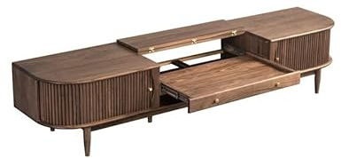 Entertainment Center für TV-Konsolen, Nussbaum, 180 x 45 x 55 cm, einziehbarer Ablagetisch für Wohnzimmer, moderner TV-Ständer mit Regalen, stilvolle Wohnmöbel