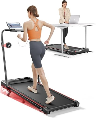 Folding Treadmills for Home with 9% Incline, 12 KM/H Portable Under Desk Treadmill, Foldable Treadmills with handle bar, App, Remote Control, Dual LED Display, Space-Saving Design for Home and Office