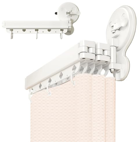CAIEJSAEN Tringle à rideau de douche pliable à 3 voies de 104 cm pour salle de bain sans perçage - Ventouse puissante - Angle réglable - Séchoir à linge rétractable