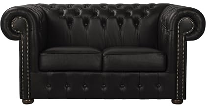 ROYALSOFA Sofa Chesterfield King 2-Sitzer Ledersofa mit Knopfheftung, Holzrahmen & Gepolsterten Armlehnen, Pflegeleichte Couch, Loungesofa für Wohnzimmer, Büro, Praxis, Kanzlei & Hotel, Schwarz