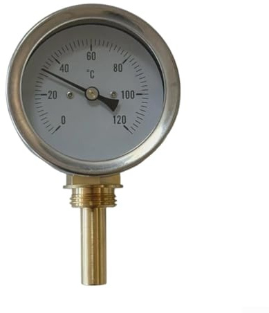 Termometro bimetallico 63 mm, 0-120 °C, con manicotto in rame, filettatura da 1/2, per tubi, caldaie e riscaldamento