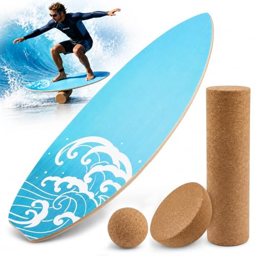 Eirolace Balance Board Für Erwachsene 3-In-1,Mit Kork Rolle & Ball | Rutschfeste Oberfläche &Leise,Holz Balance Board Set Ideal Für Surfer,Snowboarder,Tragfähigkeit 200kg