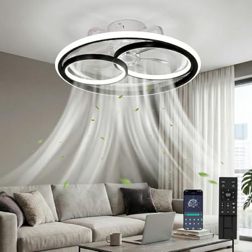 DATO Deckenventilator mit Beleuchtung, LED Deckenlampe mit ventilator 3 Farbtemperatur und 6 Geschwindigkeiten Leise Deckenventilator Licht (C)