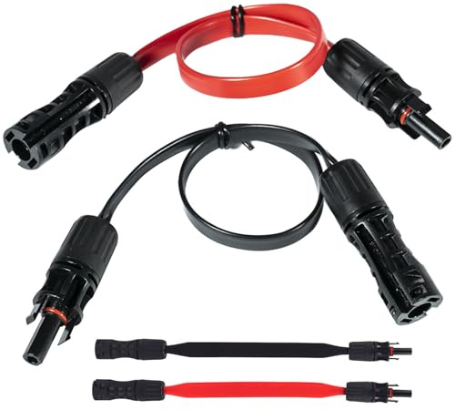 2 cables planos para panel solar de 4 mm², cable de extensión solar de 100 cm | Cable flexible con conector y acoplamiento, negro y rojo PV plano cable solar para módulos solares e inversores