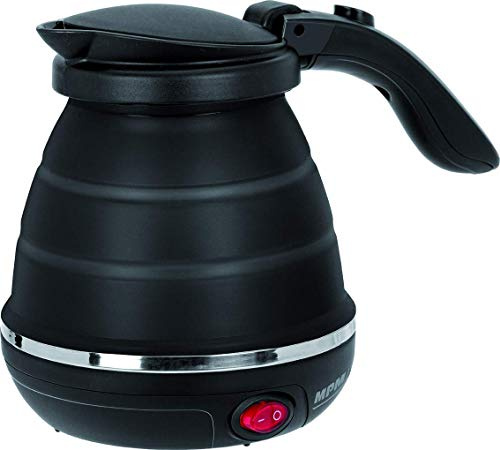MPM MCZ-73/C Faltbarer Elektrischer Wasserkocher, 0,5 Liter, Silikon, BPA-frei, Verdecktes Heizelement, Automatischer Deckel, 750 W, Schwarz