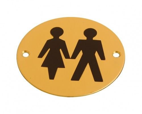 Dzina Toilet Door Sign 75mm Screen Printed Brass Unisex Pack of 2