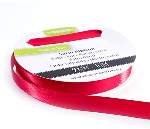 Vaessen Creative Satinband 9mmx10m Rot, Schleifenband, Dekoband, Bänder zum Basteln, Stoffbänder für Hochzeit, Taufe Und Geburtstagsgeschenke