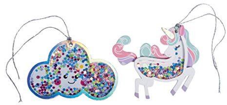 Rayher 67317000 Schüttelanhänger Magical, Geschenkanhänger Set Einhorn und Wolke 7,5-9 cm x 5,8-6,2 cm, 4 Stück