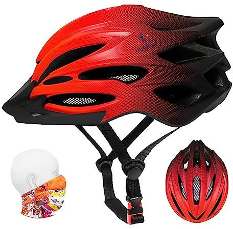 ioutdoor Bike Helmet Men, Cycle Helmet Ladies, Adjustable 56-62cm, Insect Net, Detachable Visor, 22 Vents, Lightweight, Bicycle Helmets for Adult Womens Teenagers Girls Boys (Gradient Red)