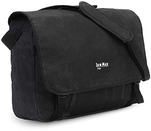 Jan Max - Canvas - Umhängetasche Arbeitstasche Schultertasche, Herren Tasche, Messenger Bag mit Laptopfach, schwarz