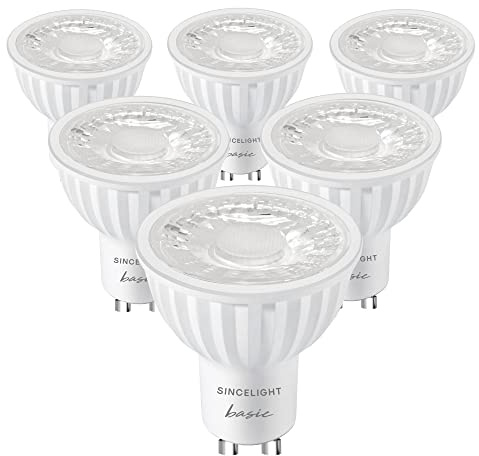 SINCELIGHT GU10 LED Leuchtmittel Deckenspots Reflektorlampe mit 60° Ausstrahlungswinkel, 6W(550Lumen)≈50W Halogen, RA≈92, Neutralweiß 4000K, 6er-Pack