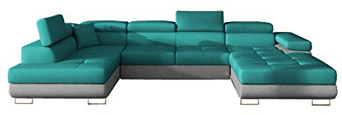 Ecksofa mit Schlaffunktion mit Bettkasten Couch U-Form Polstergarnitur Wohnlandschaft Polstersofa mit Ottomane Couchgranitur - Gonzalo U (Blau +Hellgrau (Dora 85+Dora 90), Ecksofa Links)