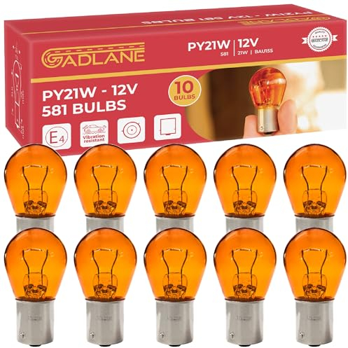 GADLANE 10 x 581 Bernstein-Orange 12 V 21 W PY21 W Bajonett-Blinker-Signal-Off-Set Pins Autobirnen BAU15S - 10 Stück