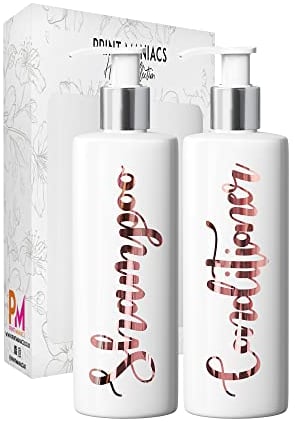 Print Maniacs 2 Set Mrs Hinch Inspired White Personalised Dispenser Pump Bottles Shampoo Conditioner (Rose Gold)