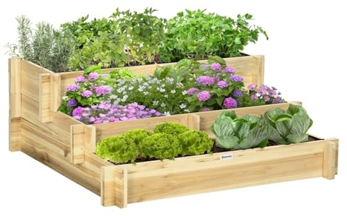 Orto Jardinière en bois 3 étages surélevés, imprégnée en Autoclave, pot pour plantes d'extérieur, 100 x 100 x 40 cm
