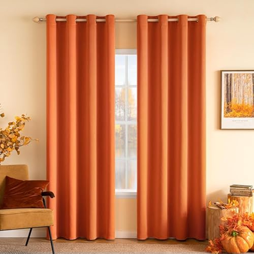 MIULEE Vorhänge Orange Blickdicht mit Ösen, Schöner Weicher Verdunklungsvorhänge zum Verdunkeln von Räumen, 2er Set Gardinen Abdunkelnd Schlafzimmer Wohnzimmer Thermovorhang Kälteschutz 140X260 cm