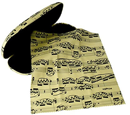 agifty Brillenetui mit Putztuch Geige Gitarre Noten - Schönes Geschenk für Musiker (Notenblatt creme)