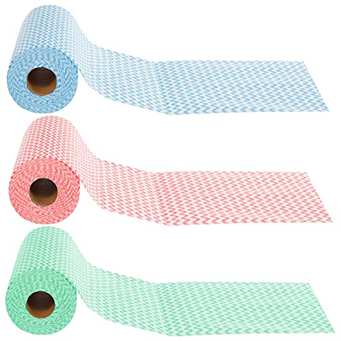 Paños de limpieza, 3 rollos de tela rasgable, toalla de cocina, toalla de mano, rojo/azul/verde