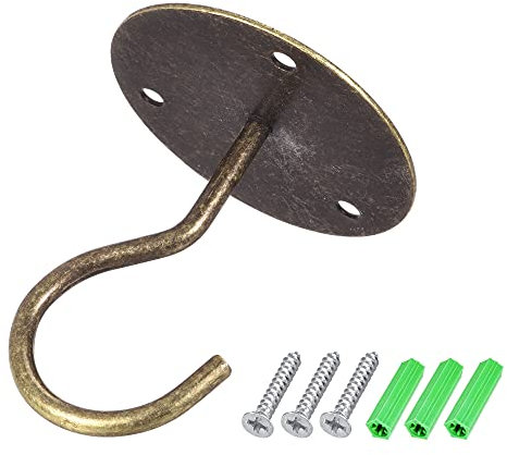sourcing map Ceiling Hooks Wall Mounted 65mm Round Plate Iron for Hanging Chandeliers Plants (Bronze, Pack of 2)