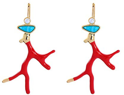 SOFEA Orecchini a goccia di corallo in argento Sterling con smalto rosso, per donna, finitura lucida, compleanno, matrimonio, Acciaio inossidabile e acrilico