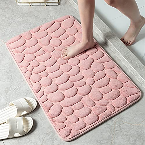 Ommda Badteppich Memory Foam Badmatte rutschfeste Badezimmerteppich Kopfsteinpflasterprägung Badteppiche Saugfähig Waschbar Kuschelige Badvorleger Rosa 40x60cm