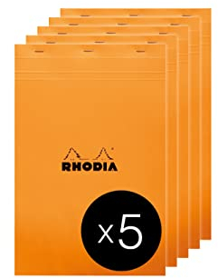 RHODIA 19200C - Bloc-Notes Agrafé N°19 Orange - A4+ - Petits Carreaux - 80 Feuilles Détachables - Papier Clairefontaine 80 g/m² - Couverture en Carte Enduite - Paquet de 5 blocs