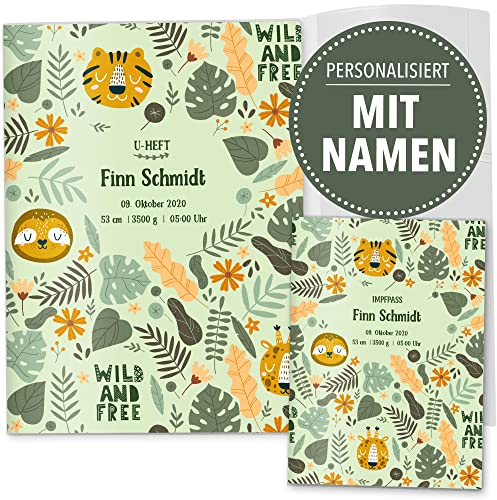 OLGS U-Heft und Impfpasshüllen 3-teiliges Set Awesome World | Untersuchungsheft & Impfpass Hüllen, schöne Geschenkidee mit Namen - Uhefthülle, Impfpasshülle personalisiert, Juicy Jungle
