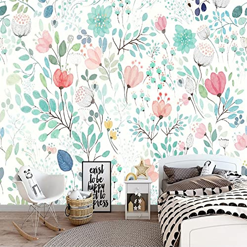 Yimesoy Nordique Peint À La Main Fleur Murale Photo Personnalisée Papier Peint Non Tissé Pour Murs De Chambre 3D Salon Canapé Tv Fond Décoration 250Cm(W)×175Cm(H)