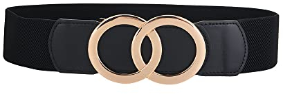 SYMOL Breiter Gürtel Damen für Kleid Elastischer Taillengürtel 70CM-160CM Große Taille Vintage Stretchy Hüftgürtel Damengürtel Gold O Schnalle.(Schwarz,Taille:140CM-160CM)