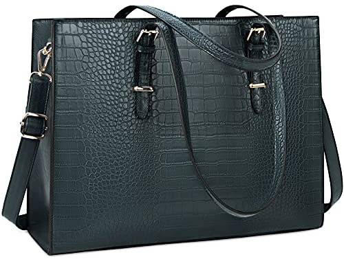 Lubardy Laptop Bags for Women Tote Bag 15.6 Inch Leather Large Ladies Handbag Work Bag Designer Business Shoulder Shopping Office Bag Green