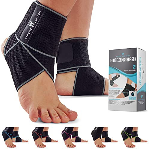 KINETIC EVOLUTION einstellbare Fußbandage bietet elastischen Knöchelschutz für Damen und Herren. Ideal für Sportarten wie Tennis und Laufen. Verstellbar, bequem und strapazierfähig. (Grau 2 Stück)