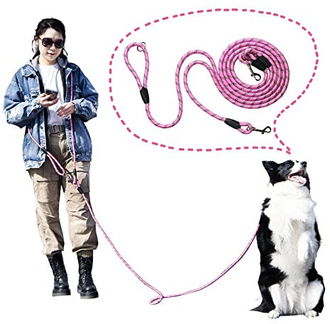 JOPOY Hundeleine, freihändig, 4 m Seil, Crossbody-Hundeleine, reflektierend, für große, mittelgroße und kleine Hunde, zum Spazierengehen, Joggen und Laufen, Hundetrainingsleine, Rosa, 3,9 m