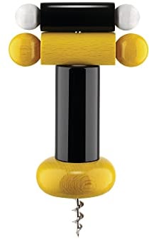 Alessi un Brindisi Disegnato ad Arte ES17 1 - Tire-Bouchon Design en Bois de Hêtre, Noir, Jaune et Blanc